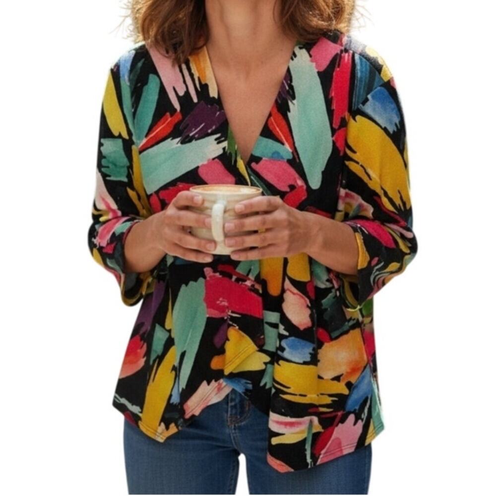 Trisha Tyler Colorful Plush Cardigan Womens Size 1X Artsy Funky Jacket